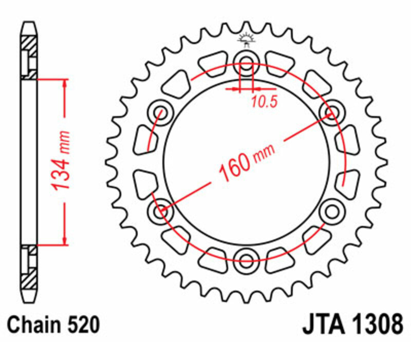 Corona JT SPROCKETS aluminio ultrarresistenteligera 1308 - Paso 520