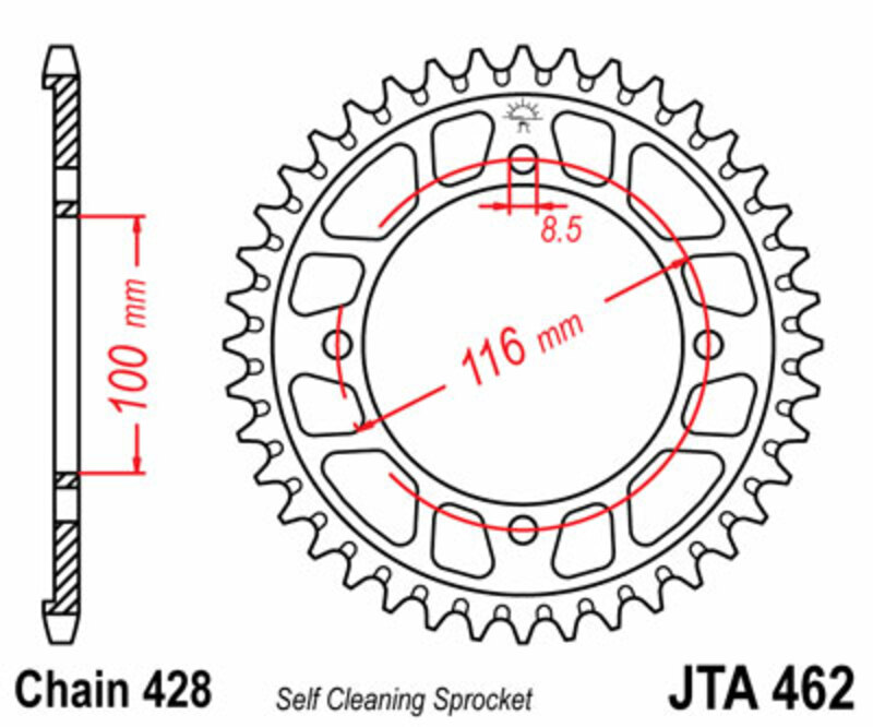 Corona JT SPROCKETS aluminio ultrarresistenteligera autolimpiable 462 - Paso 428