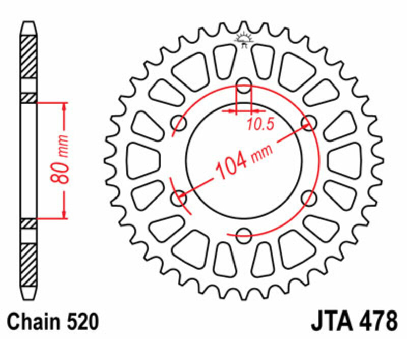 Corona JT SPROCKETS aluminio ultrarresistenteligera 478 - Paso 520