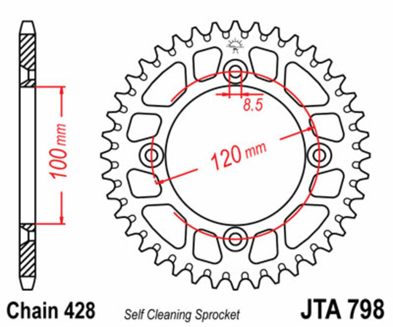 Corona JT SPROCKETS aluminio ultrarresistenteligera autolimpiable 798 - Paso 428