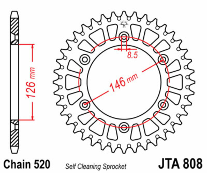 Corona JT SPROCKETS aluminio ultrarresistenteligera autolimpiable 808 - Paso 520