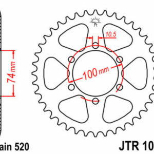 Corona JT SPROCKETS acero estándar 1073 - Paso 520