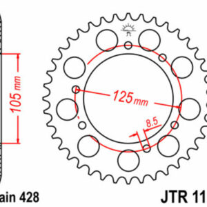 Corona JT SPROCKETS acero estándar 1134 - Paso 428