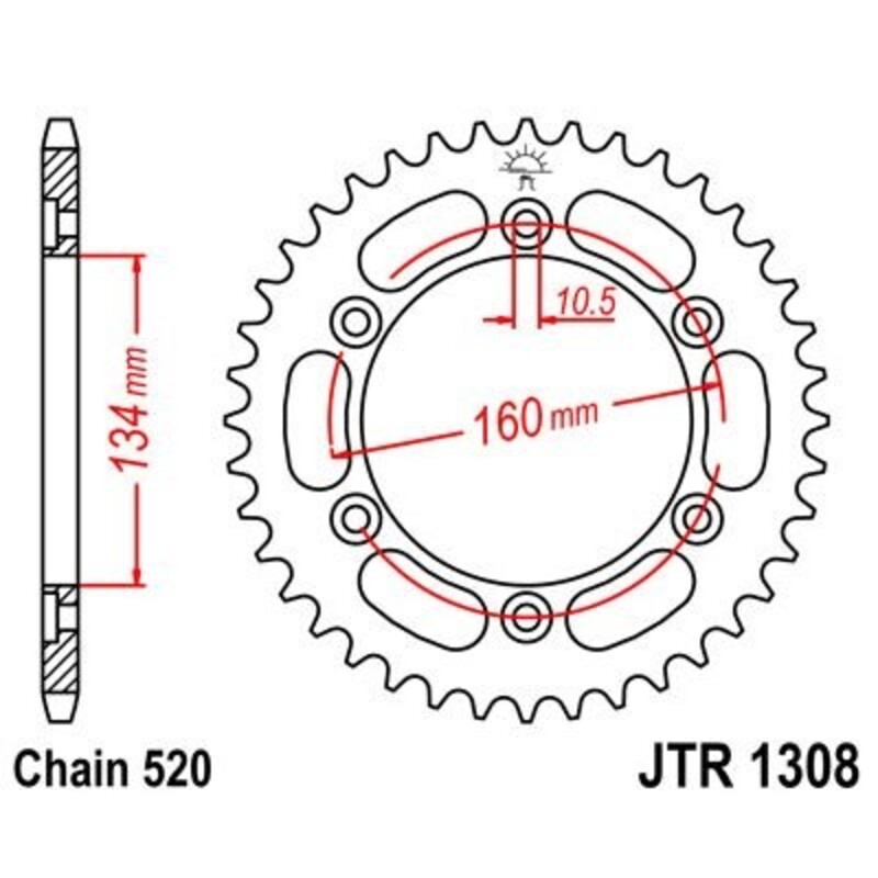 Corona JT 1308 de acero con 45 dientes