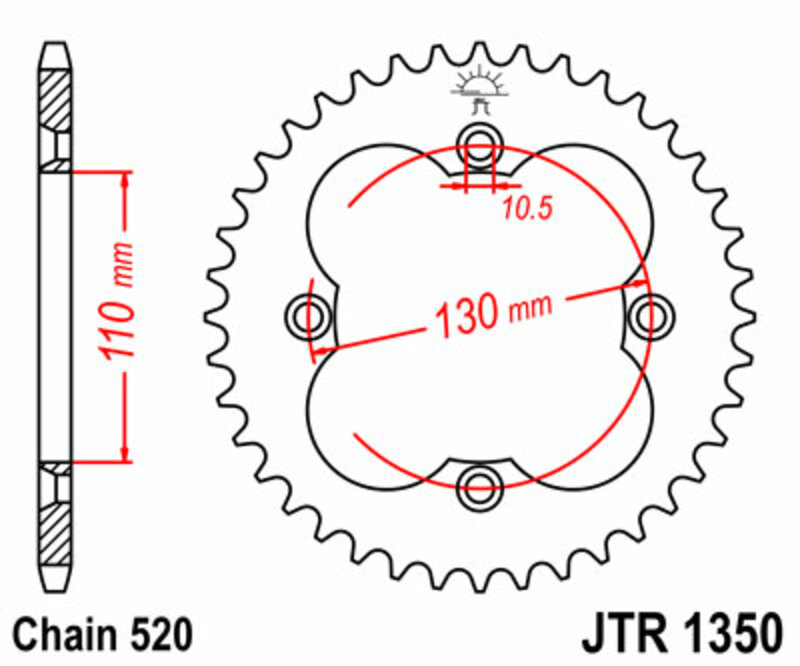 Corona JT SPROCKETS acero estándar 1350 - Paso 520