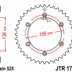 Corona JT SPROCKETS acero estándar 1791 - Paso 525