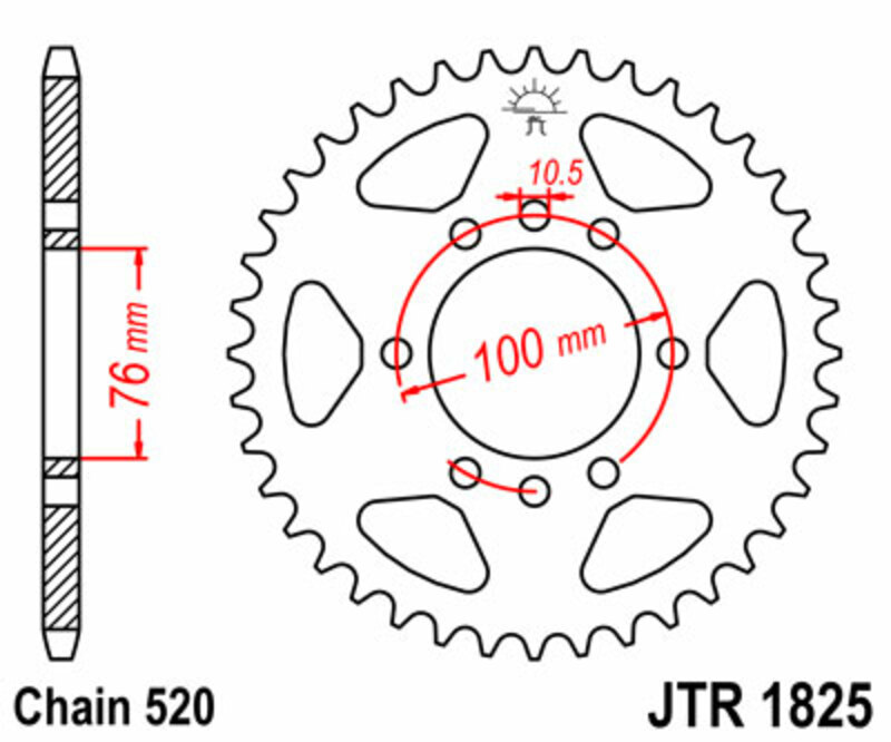 Corona JT SPROCKETS acero estándar 1825 - Paso 520