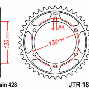 Corona JT SPROCKETS acero estándar 1847 - Paso 428