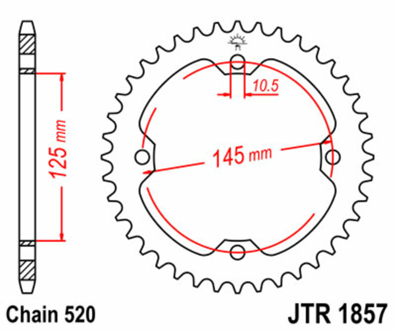 Corona JT SPROCKETS acero estándar 1857 - Paso 520