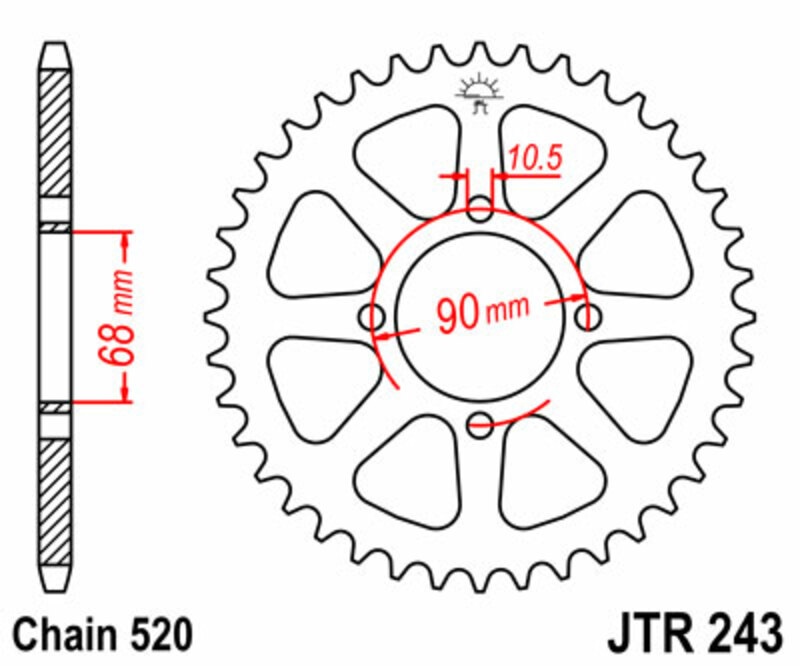 Corona JT SPROCKETS acero estándar 243 - Paso 520