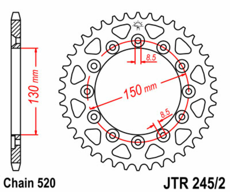 Corona JT SPROCKETS acero estándar 245/2 - Paso 520