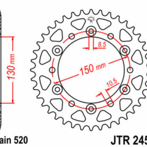 Corona JT SPROCKETS acero estándar 245/3 - Paso 520