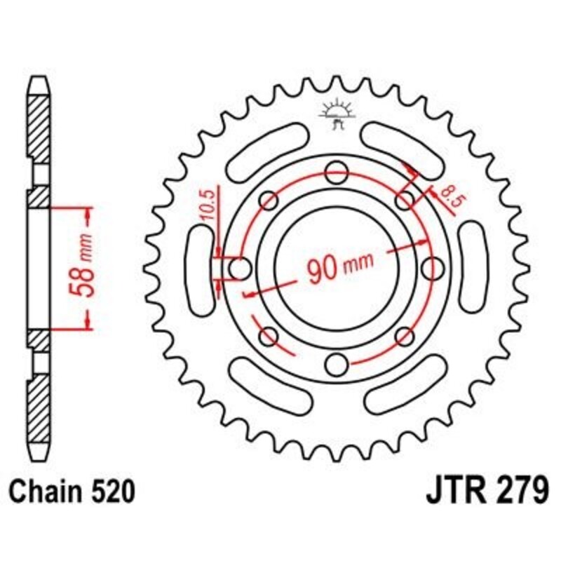 Corona JT 279 de acero con 38 dientes