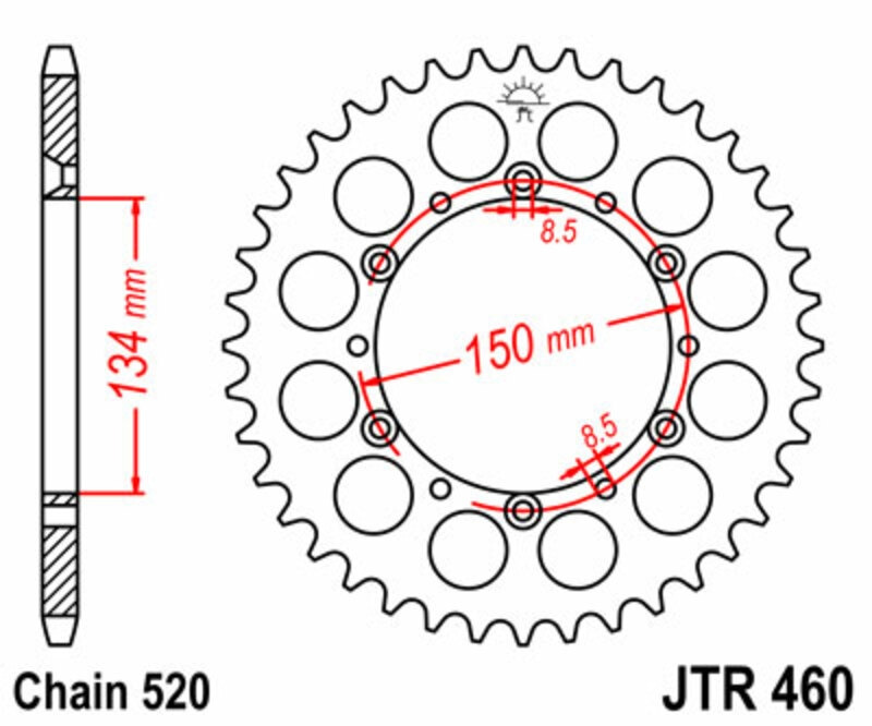 Corona JT 460 de acero con 50 dientes