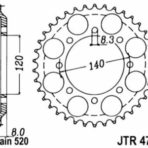 Corona JT SPROCKETS acero estándar 477 - Paso 520