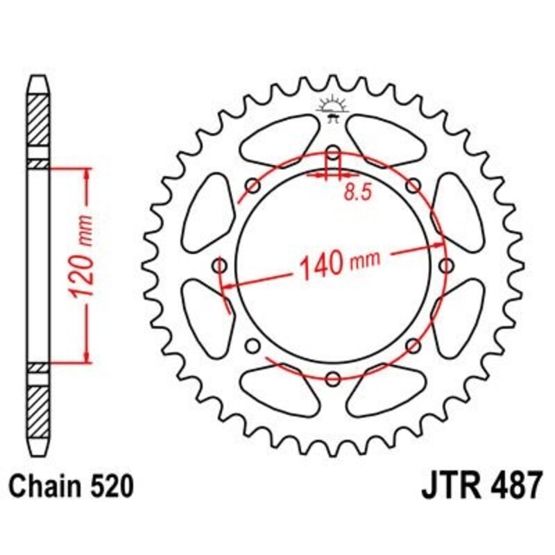 Corona JT 487 de zinc negro con 43 dientes