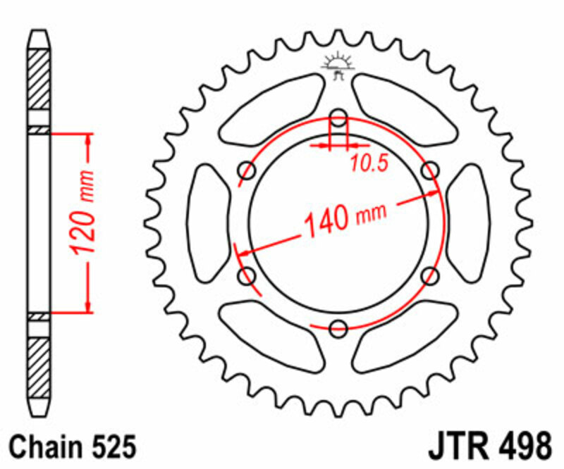 Corona JT SPROCKETS acero estándar 498 - Paso 525