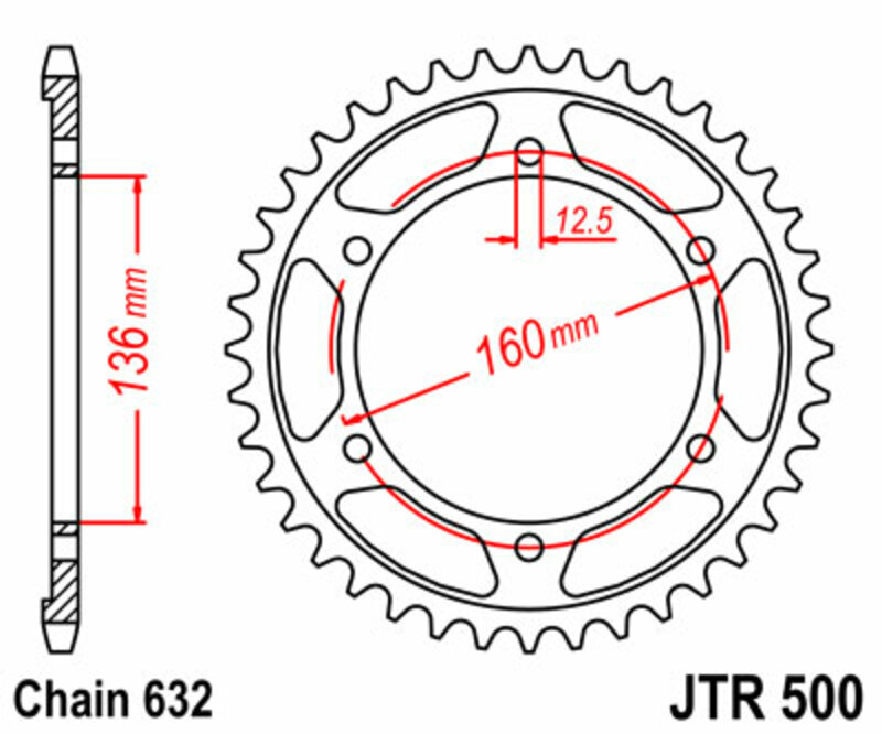 Corona JT SPROCKETS acero estándar 500 - Paso 630