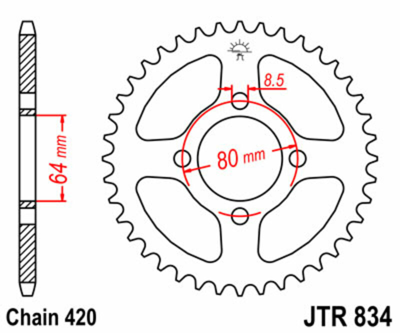 Corona JT SPROCKETS acero estándar 834 - Paso 420