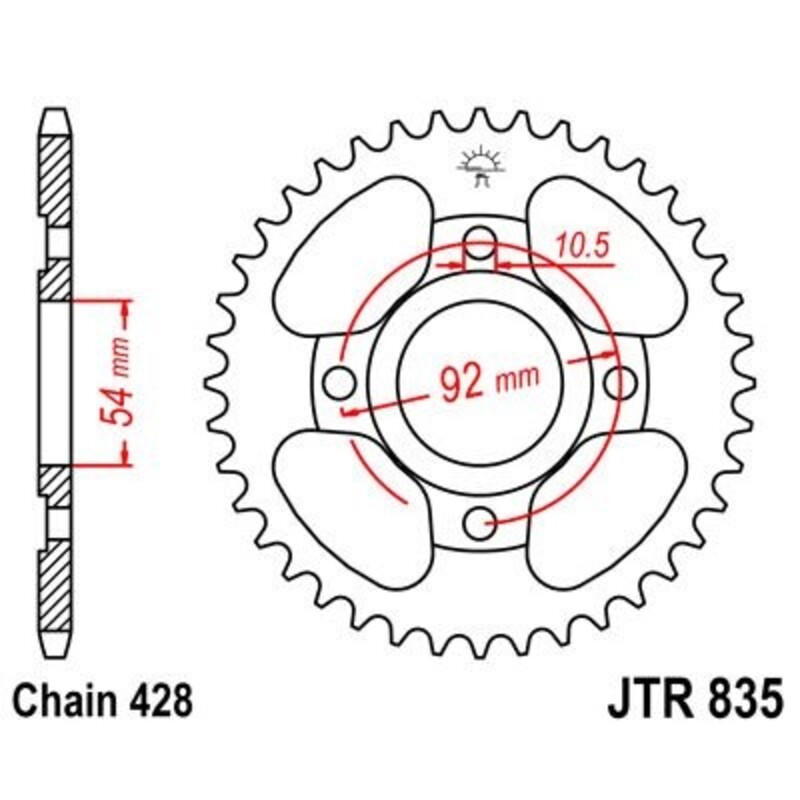 Corona JT 835 de acero con 47 dientes