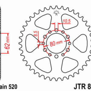 Corona JT SPROCKETS acero estándar 845 - Paso 520