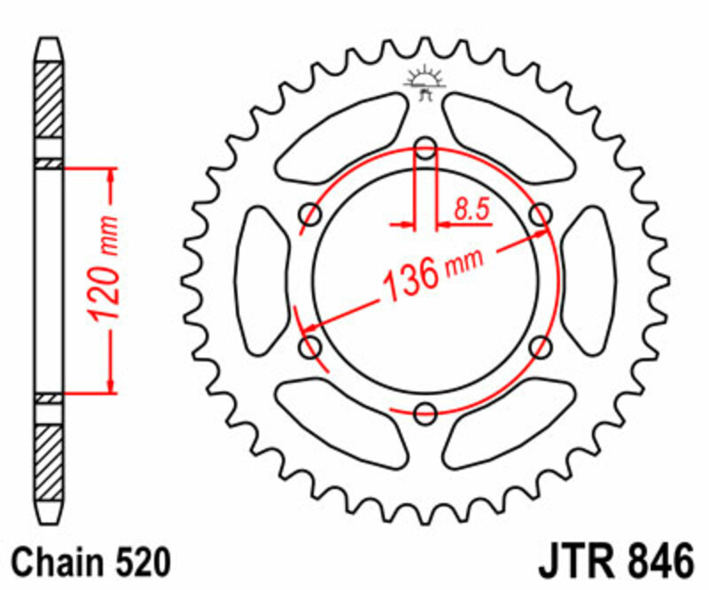 Corona JT SPROCKETS acero estándar 846 - Paso 520