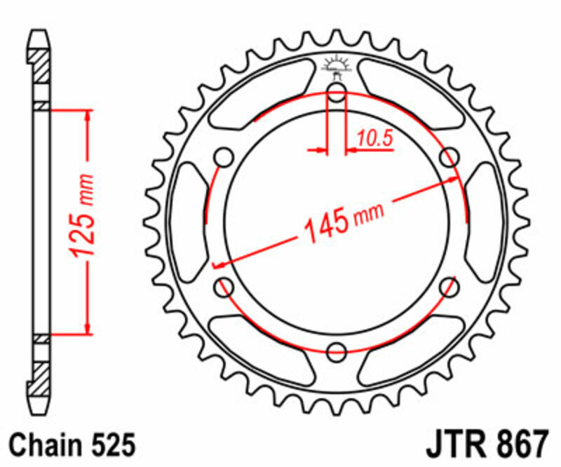 Corona JT SPROCKETS acero estándar 867 - Paso 525