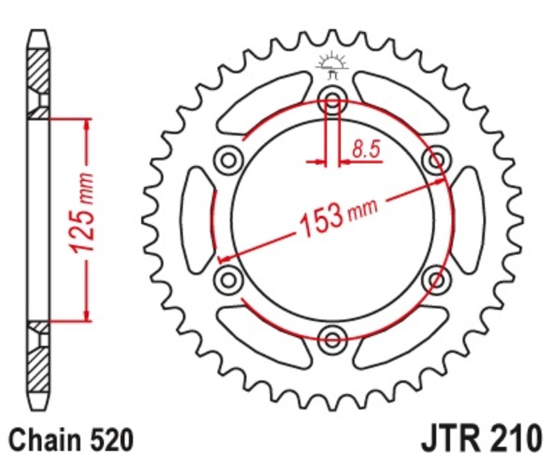 Corona JT 210 de acero con 48 dientes paso 520 autolimpiable