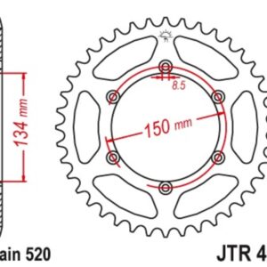 Corona JT 460 de acero con 50 dientes paso 520 autolimpiable