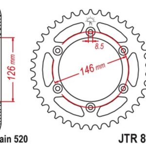 Corona JT 808 de acero con 51 dientes paso 520 autolimpiable