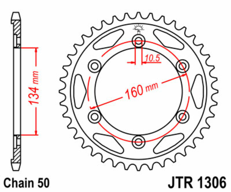 Corona JT 1306 de acero con 43 dientes