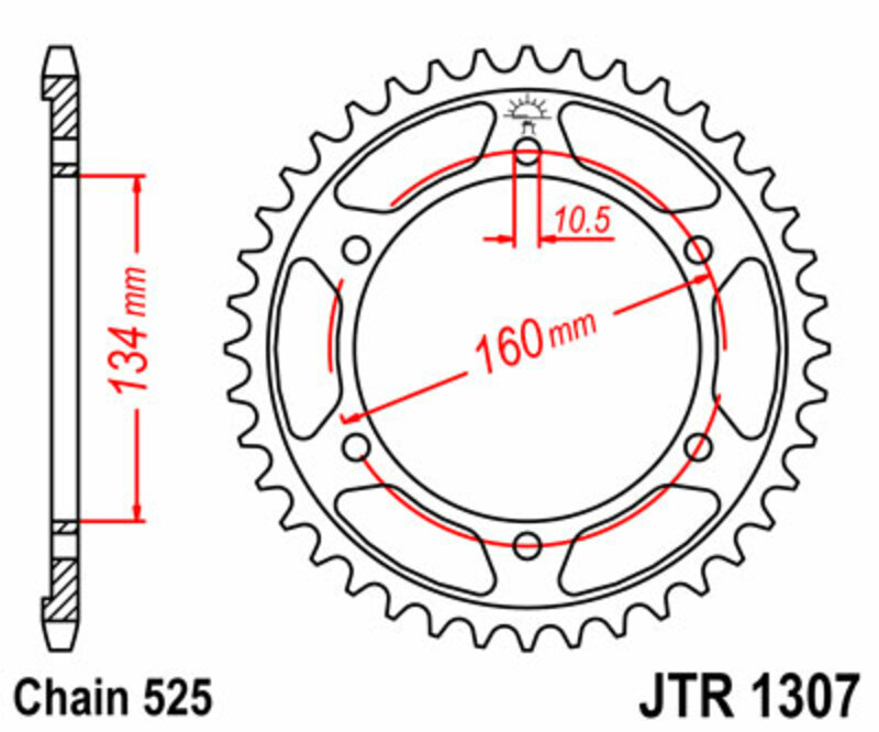 Corona JT SPROCKETS acero estándar 1307 - Paso 525