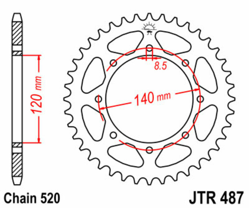 Corona JT 487 de acero con 47 dientes