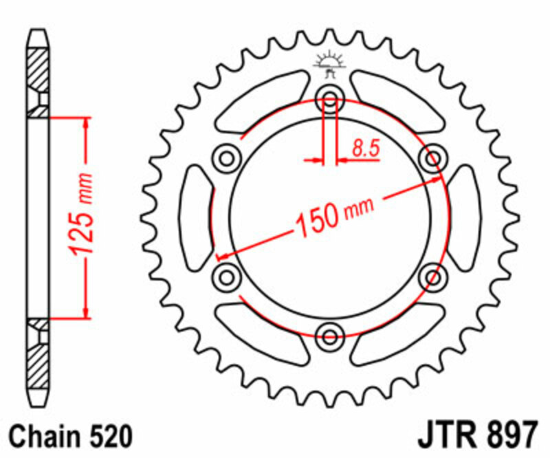 Corona JT 897 de acero con 50 dientes