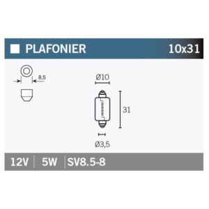 Lámpara V PARTS SV 8.6-8 12V 5W - 10 uds