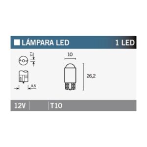 Lámpara V PARTS 1LED T10 AMBAR - 10 uds