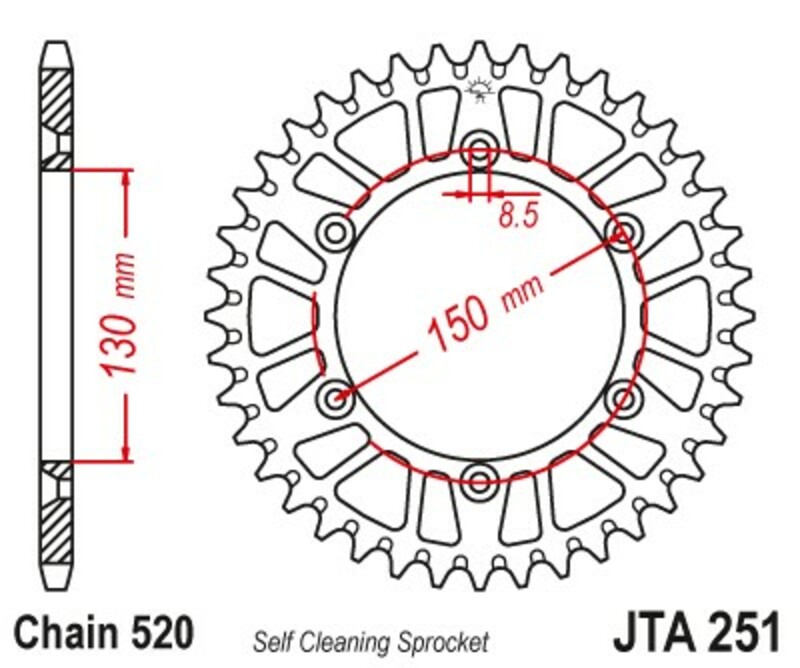 Corona JT SPROCKETS aluminio negro ultrarresistenteligero 251 - 520