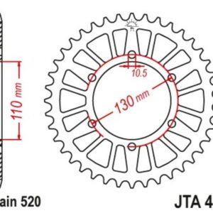 Corona JT Aluminio negro JT 486 con 46 dientes