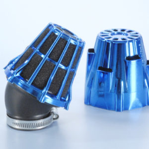 Filtro de potencia (air box) Polini, cromado, azul, curvado 30', Ø32 para carburador PHBG (203.0113)