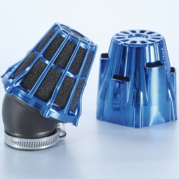 Filtro de potencia (air box) Polini, cromado, azul, Ø42, curva 30' (203.0115)