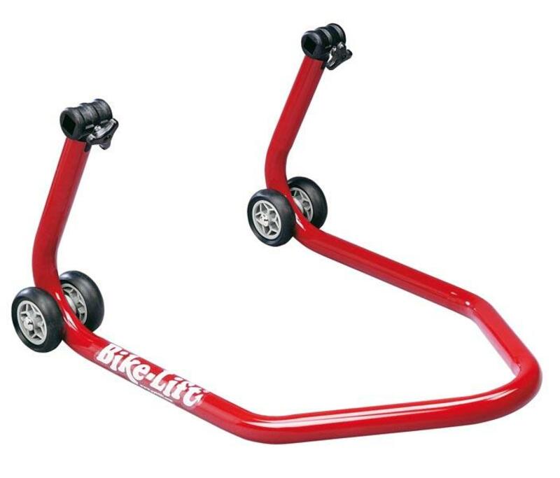 Caballete trasero BIKE LIFT universal rojo con soportes de goma en "L"- RS -17