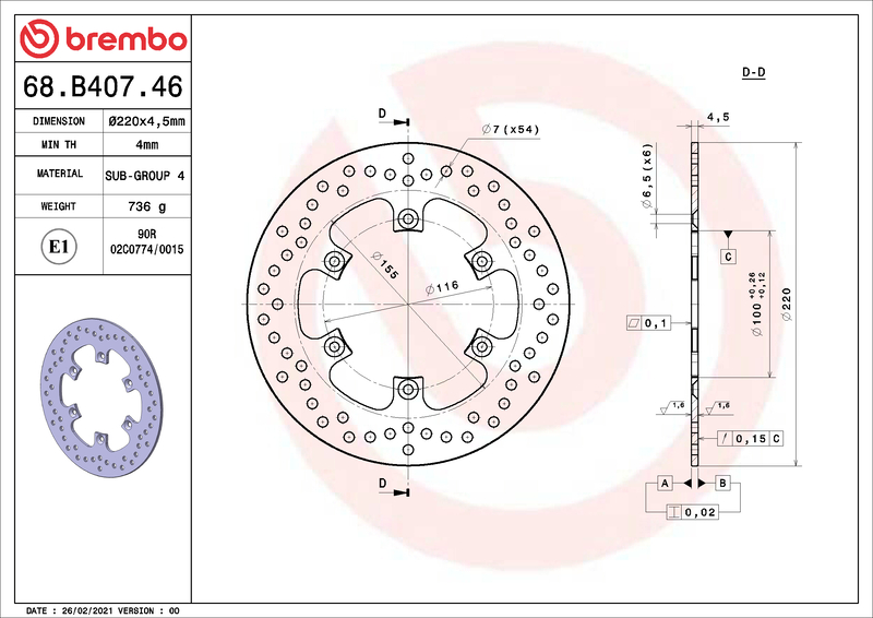 Disco de freno BREMBO Serie Oro redondo fijo