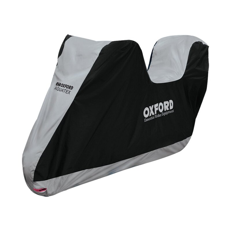 Funda de moto para exterior OXFORD Aquatex - Moto / Scooter con baúl - Negro / Plata - L