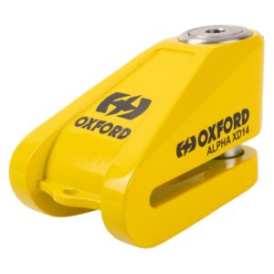 Candado de disco OXFORD Alpha XD14 - Ø14mm amarillo - Certificado SRA / ART4 / Sold Secure Gold