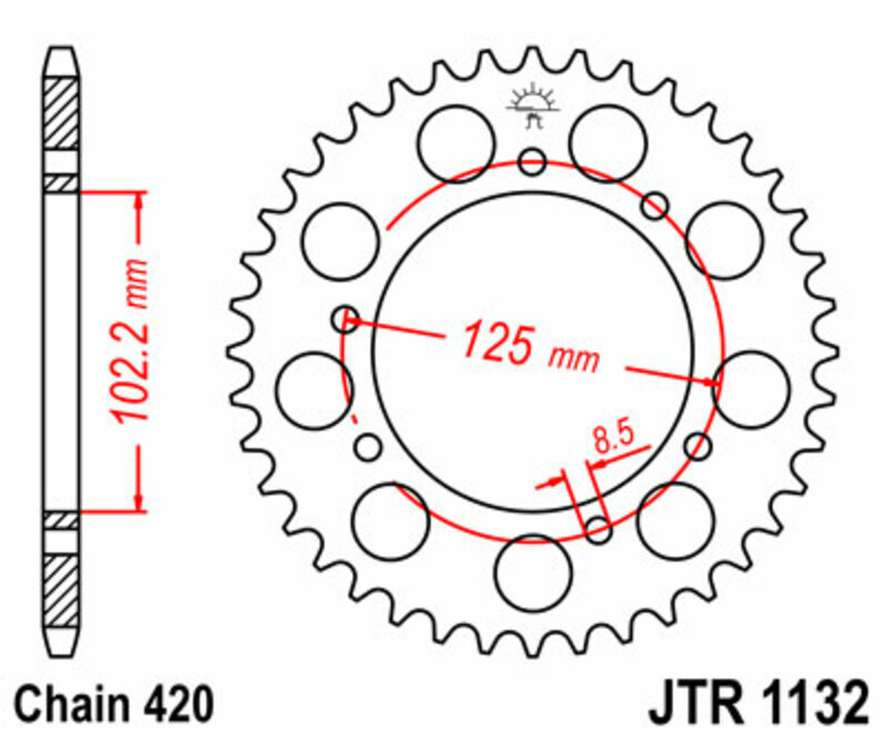 Corona JT SPROCKETS acero estándar 1132 - Paso 420