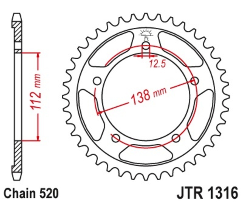 Corona JT SPROCKETS acero estándar 1316 - Paso 520