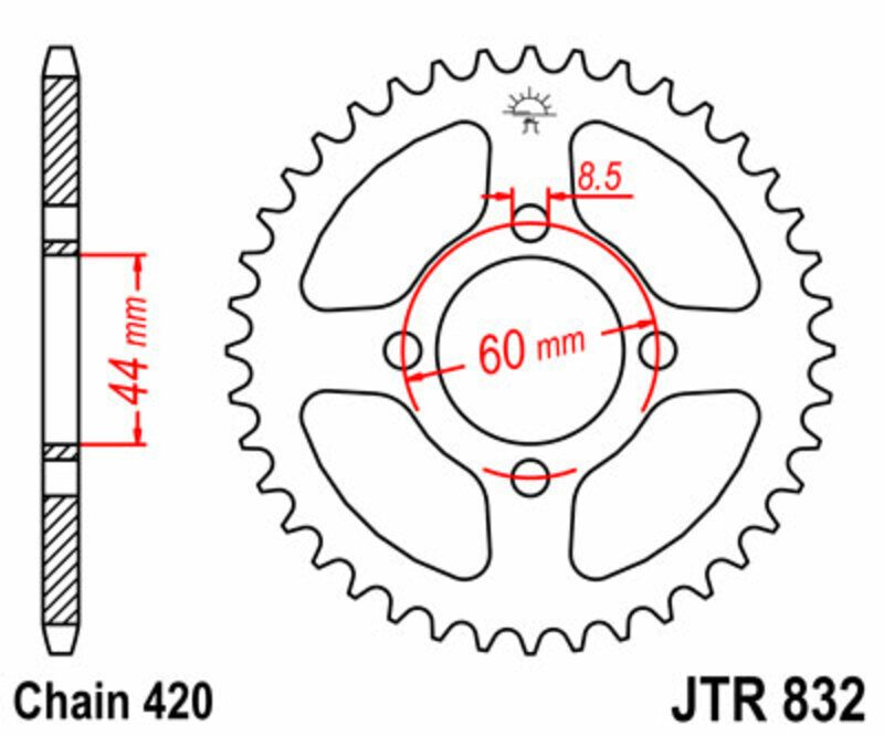 Corona JT SPROCKETS acero estándar 832 - Paso 420