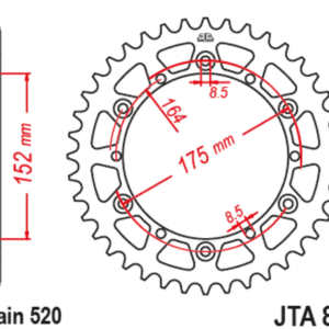 Corona JT Aluminio negro JT 853 con 44 dientes