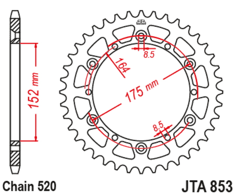 Corona JT Aluminio negro JT 853 con 50 dientes