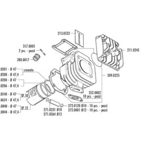 Kit de cilindro completo POLINI Racing hierro Ø47mm (bulón Ø12mm) - Yamaha / Minarelli